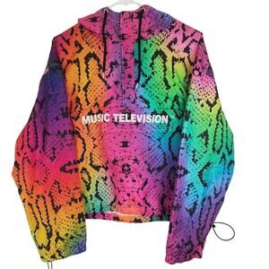 Vintage MTV Music Television Rainbow Snakeskin Hoodie Jacket XL Colorful NWT